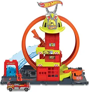 Hot Wheels City Super Loop Fire Station Playset, Track Set with 1 Toy Car