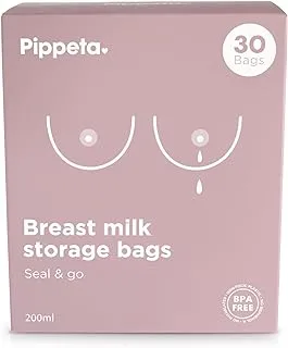 Pippeta Breast Milk Storage Bags | Up To 200Ml Of Breast Milk | Leak Proof | Pre-Sterilised | For Storing And Freezing Breast Milk | 30 Packs