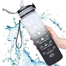 Joyzzz Water Bottle 1l with Time Marker and Straw, 32oz Leakproof Gym Bottle Bpa Free Tritan Leak Proof with Safety Lock Spring Loaded Dust Cap, Sports Bottle for Fitness, Camping, Outdoor Sports