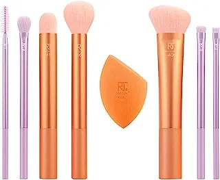 Real Techniques Level Up Brush + Sponge Kit, Makeup Brushes For Eyeshadow, Foundation, Blush, & Bronzer, Professional Quality Makeup Tools, Synthetic Bristles, 8 Piece Set