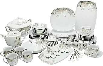 Dove Porcelain Dinner Set, 70 Pieces, Gold/Grey/White