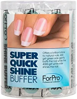 ForPro Super Quick Shine 2-Way Buffer, Green 400/White 4000 Grit, Double-Sided Manicure & Pedicure Nail Buffer, 3.5” L x .75” W, 25Count