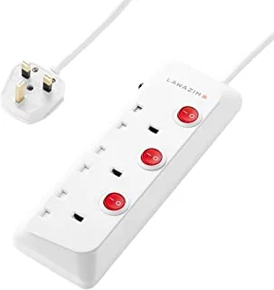 Lawazim Heavy Duty 3 Way Extension cord Electrical Socket Outlet with individual port on/off buttons Power Surge Protection Plug with safety shutter 2990W | 3 Meter | 13A Fused Plug