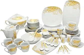 Dove Porcelain Dinner Set, 70 Pieces, Gold/White