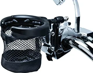 Kuryakyn 1738 Motorcycle Handlebar Accessory: Universal Drink/Cup Holder with Mesh Basket for Clutch/Brake Perch Mount, Gloss Black, One Size
