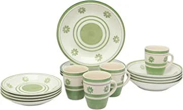 Trust Pro Ceramic Hand Painted Dinner Set, 16 Pieces, Green