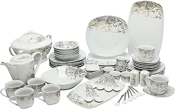 Dove Porcelain Dinner Set, 70 Pieces, Grey/Gold/White