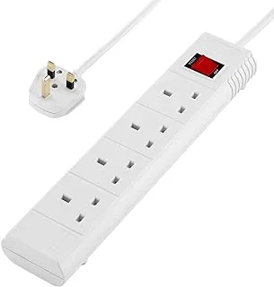Lawazim Heavy Duty 4 Way Extension cord Electrical Socket Outlet with on/off buttons Surge Protection Plug with safety shutter 2990W | 5 Meters | 13A Fused Plug
