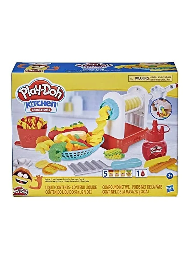 Hasbro Play-Doh Kitchen Creations Spiral Fries Playset For Kids 3 Years And Up With Toy French Fry Maker, Play-Doh Drizzle, And 5 Modeling Compound Colors, Non-Toxic
