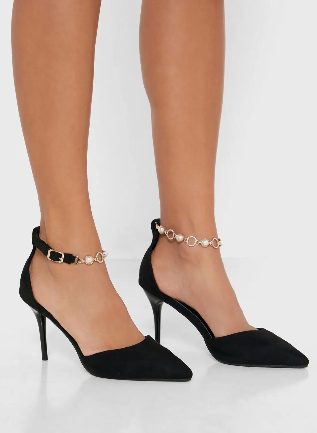 Ella Limited Edition Pearl And Diamante Chain Ankle Strap Pointed Pump