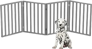 Pet Gate - 4-Panel Indoor Foldable Dog Fence for Stairs, Hallways, or Doorways - 72x24-Inch Retractable Wood Freestanding Dog Gates by PETMAKER (Gray)