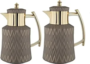 Al Saif Sedan Coffee and Tea Vacuum Flask 2-Pieces Set, 1.0/0.7 Liter Capacity, Brown/Gold