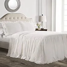 Lush Decor Ruffle Skirt Bedspread أبيض رث شيك فارم هاوس ستايل خفيف الوزن مجموعة 3 قطع ، كوين