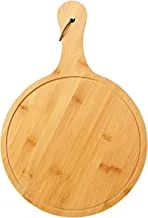 ECVV Natural Bamboo Pizza Tray, Multifunctional Board, Paddle with Handle for Baking Pizza, Bread, Cutting Fruit, Vegetables, Cheese Brown 11 inch LC-PTRAY-11IN