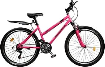 MOUNTAIN GEAR Lady Sports Bike 26inch with 7 Gears Road bike, City bike, Mountain Bicycle, Mech Disk Brakes, MTB Suspension cycle, Adjustable Seat Heights, Unisex Bicycle Adult-PINK