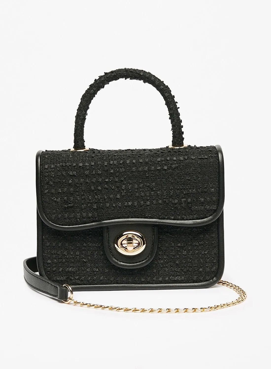 Flora Bella By Shoexpress Womens Textured Satchel Bag with Chain Strap and Metallic Twist Clasp Ramadan Collection