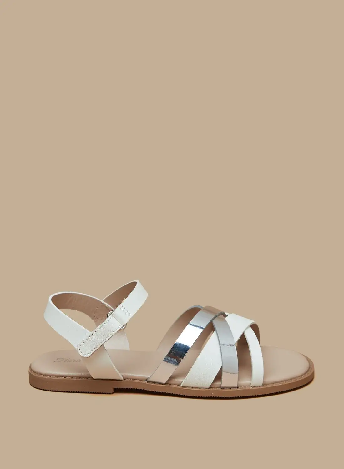 Flora Bella By Shoexpress Girls Textured Cross Strap Slip On Sandals with Hook and Loop Closure