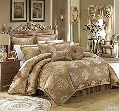 Chic Home CS4611-AN 9 Piece Aubrey Decorator Upholstery Comforter Set and Pillows Ensemble, King, Gold