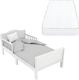 سرير الأطفال الخشبي موون (143 × 73 × 60) - أبيض + مرتبة مون فينتيفلو 140 × 70 × 10 سم ، مرتبة سرير للأطفال الصغار ، مرتبة ممتازة للتنفس للرضع والأطفال الصغار - أبيض