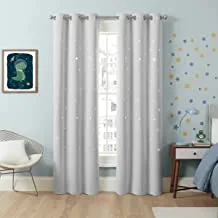 ECLIPSE Dreamer Star Laser Cut Room Darkening Grommet Window Curtains for Bedroom (2 Panels), 34 in x 95 in, Silver White