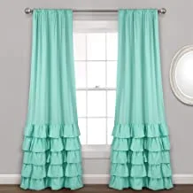 Lush Decor Allison Ruffle Curtains Window Drapes Set for Living, Dining Room, Bedroom, 84 in L Panel Pair, Aqua