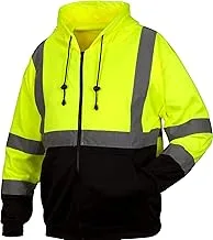 Pyramex Safety RSZH3210L RSZH32 Series Sweatshirts Hi-Vis Lime Zipper Sweatshirt with Black Bottom - Size Large, Green