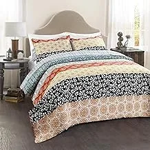 Lush Decor Luxurious Bohemian Bedroom Decor - Elegant Stripe Reversible 3-Piece Cotton Colorful Quilt Cover Set - Soft, Comfortable, Stylish and 100% Cotton - Full/Queen - (Turquoise Color)