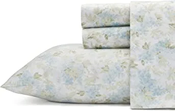 Laura Ashley Home - King Sheets, Soft Sateen Cotton Bedding Set - Sleek, Smooth, & Breathable Home Decor (Rena Teal, King)