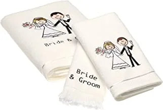 Avanti Linens 14456WHT Bride & Groom Bath Towel ، Hand Towel ، Fingertip Towel Set ، أبيض