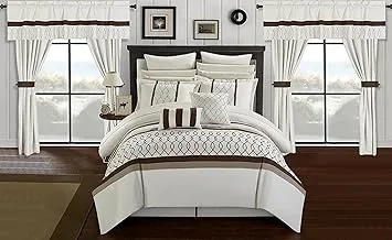 طقم لحاف سرير 24 قطعة من شيك هوم دينا ، حجم كينج ، أبيض فاتح