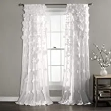 Lush Decor Riley Window Curtain Sheer Ruffled Textured Bow Window Panel for Living, Dining Room, Bedroom (Single), 54