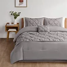 طقم لحاف كافوي من Comfort Spaces - خامة ماسية فاخرة ، أغطية سرير مناسبة لجميع المواسم ، تنورة سرير متناسقة ، وسائد مزخرفة ، كينغ ، حرير صناعي رمادي 5 قطع