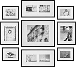مجموعة معرض الصور السوداء المثالية المكونة من 9 قطع مع مطبوعات فنية زخرفية وقالب معلق