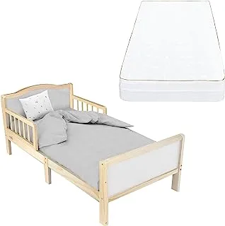 سرير الأطفال الخشبي موون (143 × 73 × 60) - خشب طبيعي + مرتبة مون فينتيفلو 140 × 70 × 10 سم ، مرتبة سرير للأطفال الصغار ، مرتبة ممتازة للتنفس للرضع والأطفال الصغار - أبيض