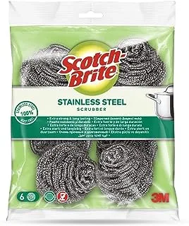 Scotch-Brite Stainless Steel Metal Spiral Scrub Sponge| Ideal for Cast Iron Pans | Powerful Scrubbing | Hard cleaning | Kitchen sponge | Scrub | Kitchen, Garage, Outdoor | 6 pieces/pack
