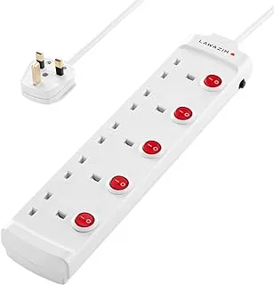 Lawazim Heavy Duty 5 Way Extension cord Electrical Socket Outlet with individual port on/off buttons Power Surge Protection Plug with safety shutter 2990W | 5 Meters | 13A Fused Plug
