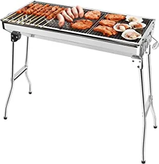 Portable Folding Stainless Steel Charcoal BBQ Grill Outdoor Barbecue Smoker Camping Backyard Cooking, 73x34x70cm