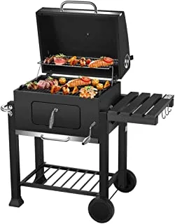 Garden Grill Master - Charcoal Grill BBQ Outdoor Picnic, Patio Backyard Cooking, with Cover, Black 115x56x108cm