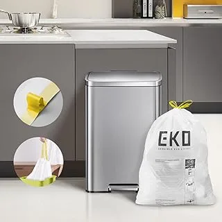 EKO Easy-Dispense Roll of 60 Count Extra-Strong Drawstring Kitchen Trash Bags - 13 Gallon Garbage Bags (40L-60L) 60 pack, Code F