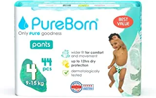 PureBorn Baby Dry Pull Up Diapers/Nappy Pants Suitable for Babies |Size -4 |Twin Pack|44 Pieces|Superior Upto 12 Hours Day & Night Protection|Dermatologically tested|Super Soft|Skin Friendly