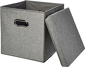 Amazon Basics Foldable Burlap Cloth Cube Storage Bin with Lid
