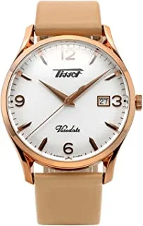 Tissot Unisex-Adult Heritage Visodate 316L Stainless Steel case with Rose Gold PVD Coating Swiss Quartz Watch, Brown, Leather, 20 (T1184103627701), Brown, Quartz Watch