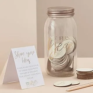 Ginger Ray Baby Shower First Year Glass Memory Jar with Wooden Tokens Keepsake