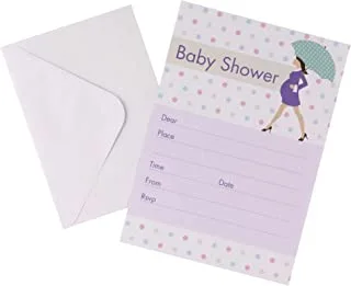 Neviti 677293 Baby Shower Invitation, Showered With Love Umbrella Design, Purple, Pack of 10 with Envelopes