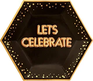 Neviti 773147 Glitz and Glamour Let's Celebrate Paper Plates, Black/Gold, Large