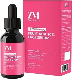 Zayn & Myza AHA SKIN FRUIT AHA 10% FACE SERUM WITH CERAMIDE | Exfoliating Serum For Acne Scars, Dullness & pore cleansing | Normal & Dry skin - 30ml