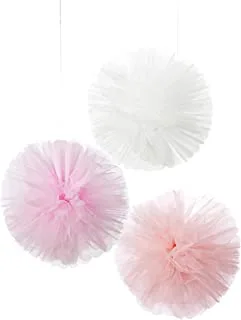 Talking Tables We Heart Pink Tulle Hanging Pom Decorations 3-Pieces, 25 cm Size