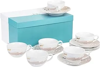 Silsal Joud Porcelain Teacups and Saucers 6-Piece Set, Multicolor