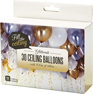 Talking Tables Glitterati Ceiling Balloons with 100m Curling Ribbon, Pack of 30, 12-inch Diameter