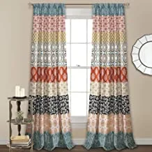 Bohemian Stripe Window Curtain Panels Turquoise/Orange 52X95 Set